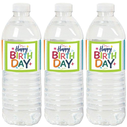 Big Dot of Happiness Cheerful Happy Birthday - Colorful Birthday Party Water Bottle Sticker Labels - Set of 20