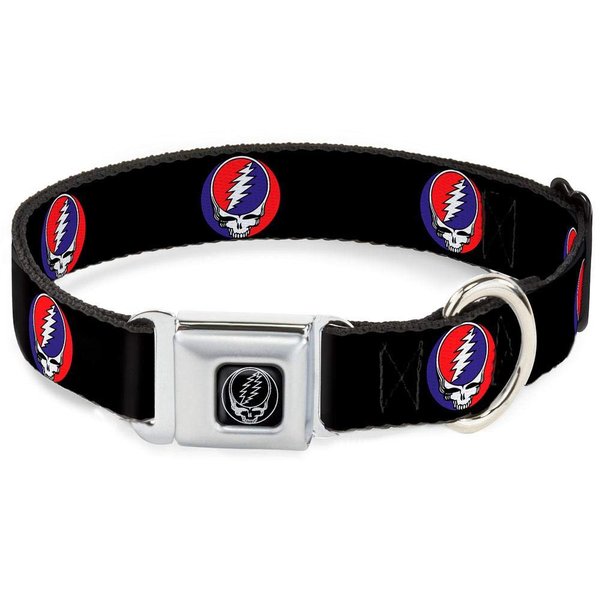 Buckle-Down Seatbelt Buckle Dog Collar - Steal Your Face Repeat Black/Color - 1" Wide - Fits 9-15" Neck - Small