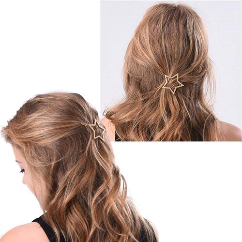 MIAO JIN 8 Pcs Exquisite Hollow Star Shape Hair Clips Hair Pins for Women's and Girls (Gold, Sliver)