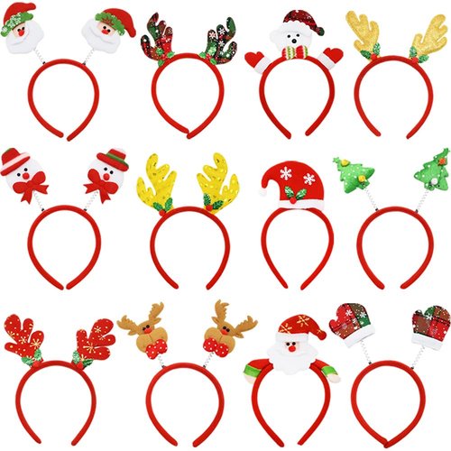WODMAZ 12 PCS Christmas Headbands, Cute Christmas Head Boppers Party Hats Christmas Reindeer Costume Headbands for Christmas Holiday Party, Christmas Party Accessoriess, Annual Holiday, Photos Booth