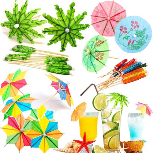 120 Pieces Cocktail Drink Umbrellas Picks, Tropical Hawaiian Cocktail Umbrellas Mini Paper Umbrellas Picks for Party Decoration, Cake Toppers, Picnics, Bar, Birthday