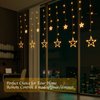 Star Curtain Lights for Bedroom - Plug-in 9ft 138 LED Fairy Twinkle Lights with 12 Star Drops, Connectable Window Lights with Remote 8 Lighting Modes for Indoor Xmas Ramadan Decoration, Warm White