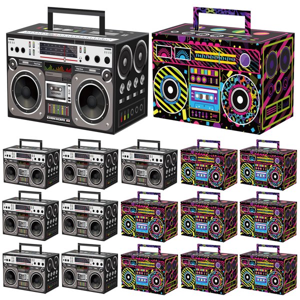 80s Party Favor Treat Boxes 24 PCS Novelty Boom Box Gift Boxes Retro Radio Mixed Color Candy Goodies Box for Retro 1980s Theme Hip Hop Music Party Supplies