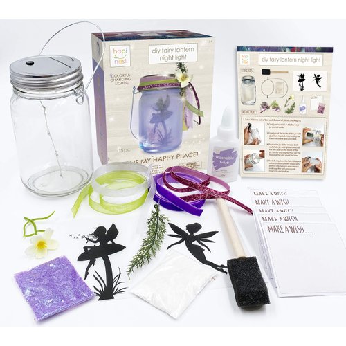 Hapinest DIY Fairy Lantern Night Light Kit, Fairy Lantern Craft Kit, Fairy Jar Glitter & Color-Changing Lights, Fairy Craft Arts Fairy Gifts for Girls, Fairy Toys for Girls Age 6-8 8-12 Years Old & Up