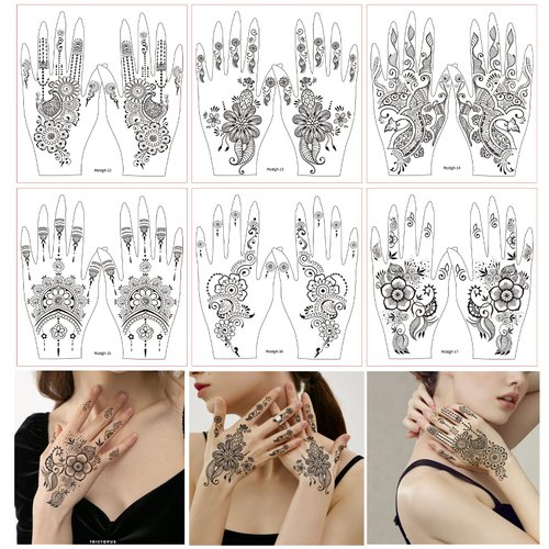 Henna Tattoo Stickers Temporary Tattoos Henna Tattoo Stickers kit, Black Henna Stickers Waterproof Removable Fake Tattoos for Women Party Beach, Festivals…