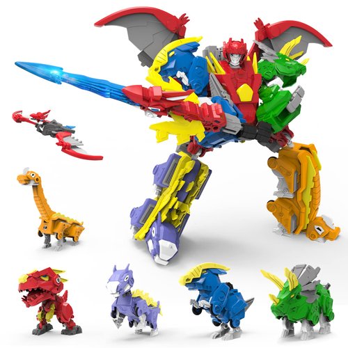 STOULKD 6 Shapes Dinosaur Transforming Robot Toys for Kids 6+, 6 Packs of STEM Transformed Action Figure,s 6-in-1 Dino-Robot Model Toys, Birthday Gifts for Boys Girls Age 6, 7, 8, 9, 10+ Years Old
