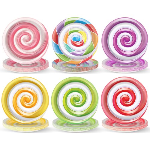 48Pcs Candy Themed Paper Plates for Candyland Party Decorations 7" Colorful Lollipop Candy Disposable Paper Dinner Plates for Xmas Sweet Shop Christmas Candyland Birthday Baby Shower Party Supplies