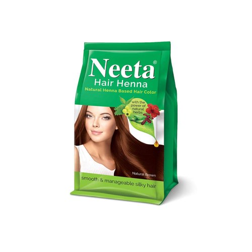 Neeta Natural Henna Based Hair Color Dye Powder With Powers of 5 Herbs & 100% Herbal Henna Leaves For Natural Brown Hair Color & Smooth Silky & Strong Hair - 4.41Oz