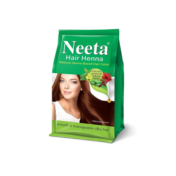 Neeta Natural Henna Based Hair Color Dye Powder With Powers of 5 Herbs & 100% Herbal Henna Leaves For Natural Brown Hair Color & Smooth Silky & Strong Hair - 4.41Oz