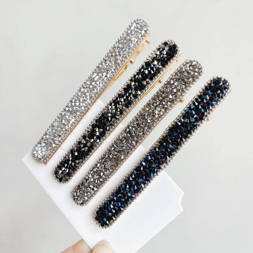 Rhinestone Hair Barrettes and Clips Set - 4 Pieces 3in Crystal Duckbill Alligator Clips Without T...