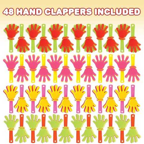 ArtCreativity Mini Hand Clappers Noisemakers - Pack of 48, 3 Inches Assorted Plastic Noisemakers for Sports, Parties, and Concerts - Best Birthday Party Favor and Goodie Bag Fillers for Boys and Girls