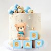 Bear Cake Toppers Mini Bear Cake Decorations Blue BABY Letter Cake Toppers Gold Blue White Pearl Ball For Baby Shower Boy Birthday Party Teddy Bear Theme Party Supplies (Blue Baby)