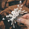 Latious Flower Bride Wedding Hair Comb Leaf Bridal Side Comb Sparkly Crystal Hair Piece Pearl Hair Accessorie for Women and Girls (Silver)