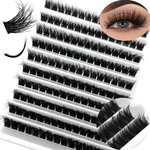 IFSOWDRA Mink Lash Clusters Wispy Soft Cat Eye C Curl Natural Mega Volume Lash Clusters, DIY Eyelash Extensions Clusters 10-16mm Mixed Individual 150 Clusters Lashes
