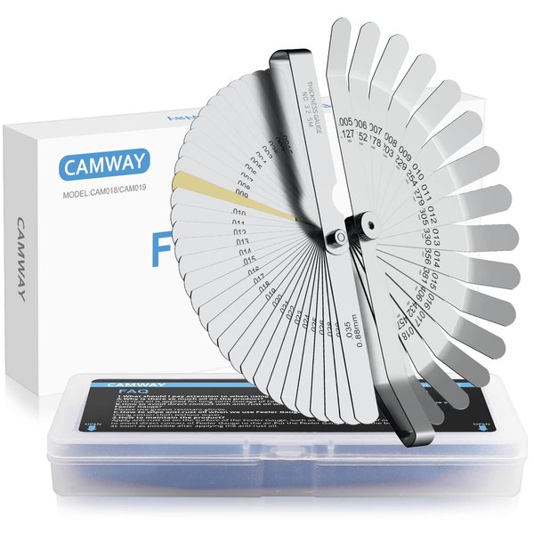 CAMWAY 2Pcs Feeler Gauge Set Stainless Steel Metric/Inch 32 Straight Blade Steel Feeler Gauge,16pcs Feeler Gauge and 45º Blades Offset for Measuring Gap Width/Thickness Measuring Tools