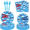116 Pcs Airplane Birthday Party Decor Time Flies Paper Plates Napkins Forks Cups Tablecloth Banner Dinnerware for Aviation Theme Boys Baby Shower 1st 2nd 3rd 4th Bday Party Supplies Decorations