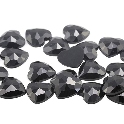 Allstarco 15mm Flat Back Heart Acrylic Rhinestones Plastic Gems Plastic Costume Jewels Embelishments - 40 Pieces (Jet Black H101)
