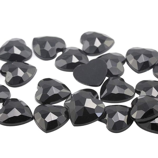 Allstarco 15mm Flat Back Heart Acrylic Rhinestones Plastic Gems Plastic Costume Jewels Embelishments - 40 Pieces (Jet Black H101)