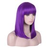 AMZCOS 15 Inch Short Straight Purple Bob Wig with Bangs | Natural Heat Resistant Synthetic Hair for Women Costume Wigs