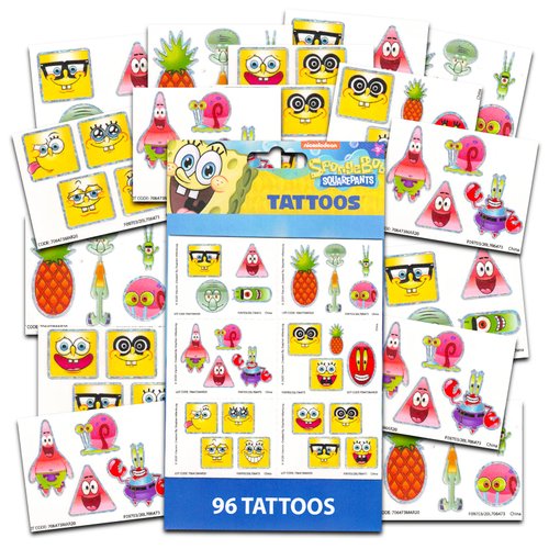 Spongebob Squarepants Temporary Tattoo Set for Kids - Spongebob Party Favors Bundle with 192 Temporary Tattoos For Goodie Bags Plus Bonus Spongebob Stickers (Spongebob Party Supplies)