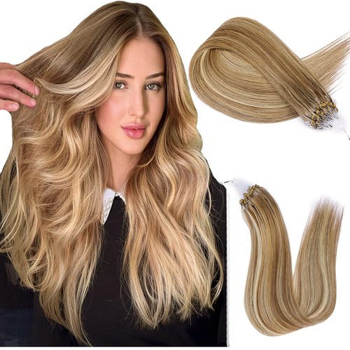 MioYio Microlink Hair Extensions Human Hair D7/60 Blonde Brown, Micro link Hair Extensions Human Hair,Microlink Hair Extensions, Microlink Extensions Microlink Extensions Human 14inch 30g/Pack