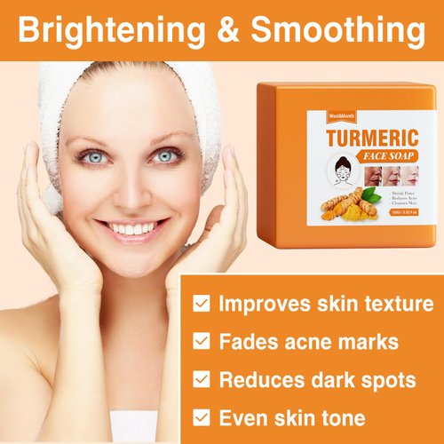 2Pcs Natural Turmeric Soap Bar for Face & Body, Turmeric Skin Brightening Soap for Dark Spots, Underarms & intimate area, Turmeric Face Wash Soap Reduces Acne, Fades Scars, Smooth & Cleanses Skin