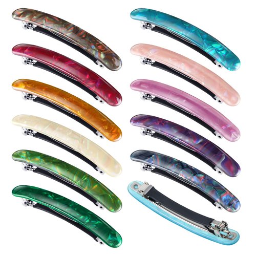 12 Pieces Hair Barrettes for Women Tortoise Shell Hair Barrettes Acetate French Skinny Hair Clip Automatic Ponytail Barrettes for Women Fine Hair Thin Hair Accessories (Stylish Color)