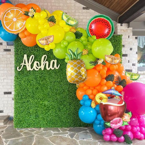 Summer Luau Tropical Fruit Party Decoration,148Pcs Hot Pink Orange Colorful Balloon Arch Kit with Watermelon Pineapple Coconut Foil Balloons for Fiesta Hawaiian Beach Fruity Birthday Party Supplies