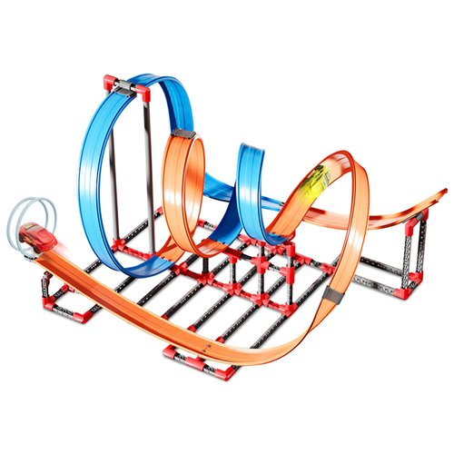 Flycites Race Car Track Set, Slot Car Race Track with 2 High-Speed Cars Multi-Shape Elevated Track, Vehicle Playset DIY Ideal Toy Gift for Boys & Girls Ages 3+ Christmas, Halloween, Birthdays (Blue)