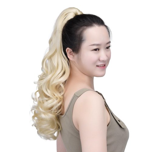 SYXLCYGG Blonde Clip Ponytail Synthetic Fake Claw Pony Tails Blond Hair Extensions 20" Wavy 5.3 OZ Like Real Hair Piece Women Yaki Fluffy