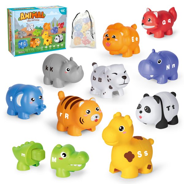 leolouyi Learning Toys for 2 3 4 Year Old, 26PCS Animal Learning Toys with Uppercase and Lowercase,Preschool Activities Montessori Fine Motor Toys for Toddlers Kids Age 18M+ Boys Girls Gift