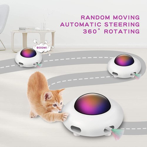 UFO Interactive Cat Toy, Ambush Electronic Cat Toy with Rotating Feather, Automatic Cat Toys Fun Smart Teaser Toy, Exercise Entertainment for Indoor Cats Kitty Catching Training Hunting, Auto On/Off