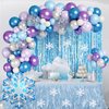 167Pcs Frozenn Balloons Arch Garland Kit, Froozen Birthday Party Decorations Supplies Fringe Curtain Blue Purple Snowflake Balloon for Winter Wonderland Christmas Princess Girl Decor