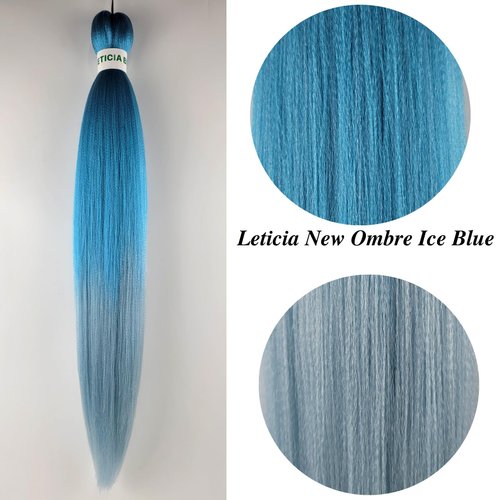 Leticia Ice Blue Braiding Hair Pre stretched,Pre stretched Kanekalon Synthetic Braiding Hair Extensions for Braids 26 inch