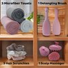 Hair Care Gift Set for Women 8 Pieces: Detangler Brush, 3 Microfiber Hair Towels, 3 Satin Scrunchies, Scalp Massager Brush - Hair Care Accessories Gift Basket