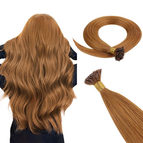 HOTBANANA U Tip Hair Extensions Human Hair, 24 Inch 50g 50s Auburn Ginger Pre Bonded U Tip Extensions Hot Fusion Keratin Utip Hair Extensions Straight K Tip Hair Extensions