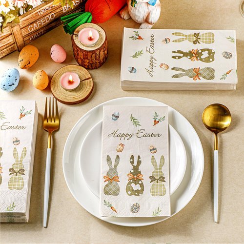 Yeaqee 200 Pcs Easter Napkins Spring Bunny Egg Paper Guest Towels 2 Ply Decorative Easter Napkins Disposable Bathroom Napkins Disposable Hand Towel for Kitchen Party Dinner