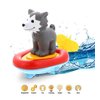 Dollibu Boat Racer Buddy, Fun Educational Bath Toy Finger Puppet Pull and Go Water Racing Woodland Pal for Shower Pool Bathtub Swim Hard Surfaces for Baby Toddler and Boy - 6 Inch - 3 in 1 Game - Wolf