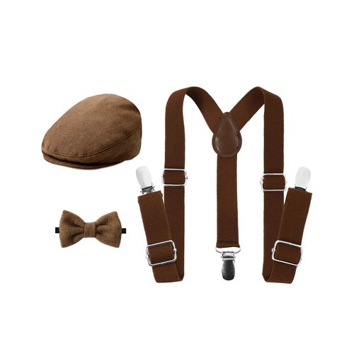 A&J DESIGN Toddler Suspenders and Bow Tie Set Boys Newsboy Hats Baby School Thanksgiving Accessories Brown 4-5T