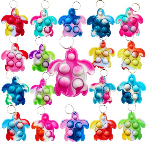 Roaqua 20 Packs Bulk Funny Turtle Mini Pop Rainbow Keychain Kids Children Classroom summer Students Gifts from Teacher Birthday Party Favors