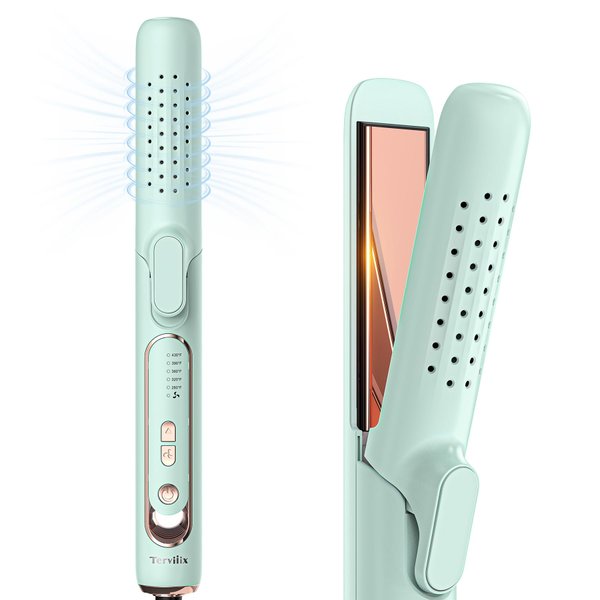 Terviiix Titanium Flat Iron Hair Straightener with 360° Air Technology, Airflow Styler Hair Straightener & Curler 2-in-1, 5 Adjustable Temperatures, Auto Off, Dual Voltage for Travel