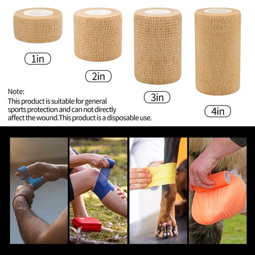 1"/2"/3"/4" Self Adhesive Bandage Wraps, 6pcs Vet Wraps, 12 Colors to Choose, 5 Yard Self Adherent Wraps for Sports, Wrist, Ankle and Swelling (2", Skin Color, 6pcs)