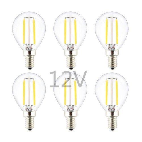 OPALRAY DC 12V 24V Low Voltage LED Mini Globe Bulb, 2W 200Lm, Dimmable with DC Dimmer, Warm White Light, E12 Small Base, 25W Incandescent Equivalent, for DC/AC 12Volts Power Supply, 6-Pack
