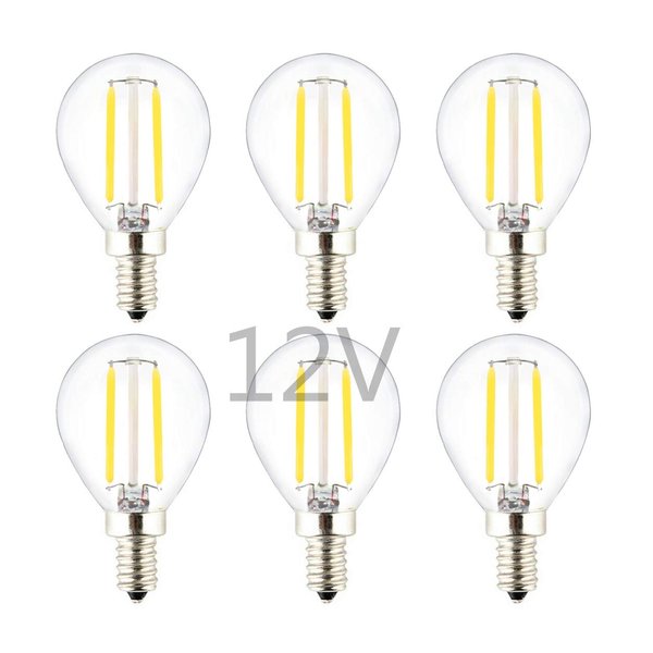 OPALRAY DC 12V 24V Low Voltage LED Mini Globe Bulb, 2W 200Lm, Dimmable with DC Dimmer, Warm White Light, E12 Small Base, 25W Incandescent Equivalent, for DC/AC 12Volts Power Supply, 6-Pack