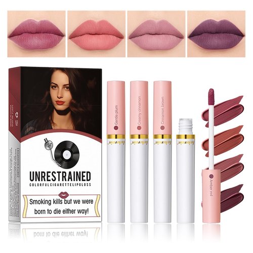 Tiejdhr 4 Colors Matte Lip Gloss, Lana Del Rey Matte Velvet Lipstick Lip Stain Matte Liquid Lip Gloss Set, Long Lasting 24 Hours Waterproof Ladies Lip Balm Lipstick - Set B