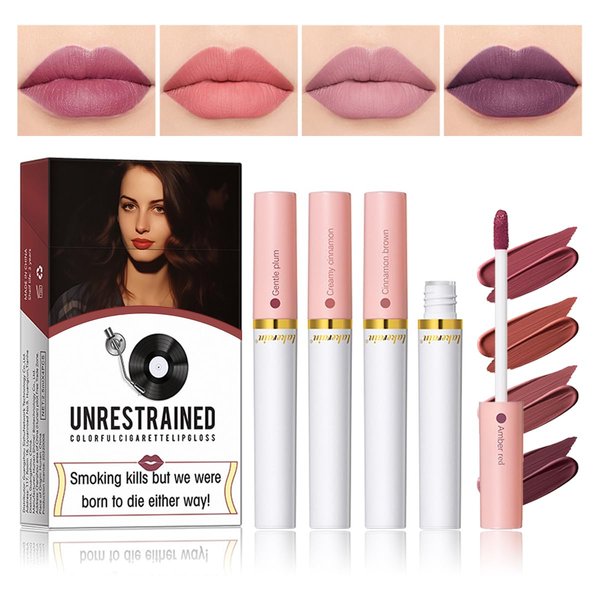 Tiejdhr 4 Colors Matte Lip Gloss, Lana Del Rey Matte Velvet Lipstick Lip Stain Matte Liquid Lip Gloss Set, Long Lasting 24 Hours Waterproof Ladies Lip Balm Lipstick - Set B