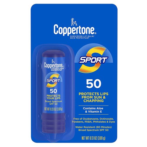 Coppertone SPF#50 Sport Lip Balm Aloe & Vitamin-E 0.13 Ounce (Pack of 3)