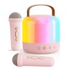 Iyoyo Mini Karaoke Machine for Kids Portable Bluetooth 5.3 Speaker with 2 Wireless Kareokee Microphones, 360° Colorful LED Light Karaoke Toy Gifts for Girls Boys Ages 4-12 Birthday(Peach Pink-2 Mic)