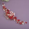 BERYUAN Bridal Rhinestone Pearls Hair Comb Flowers Pearls Rhinestone Wedding Headband Crystal Rhinestone Pearls Handmade Hair Comb for Wedding Bridal Women (red)