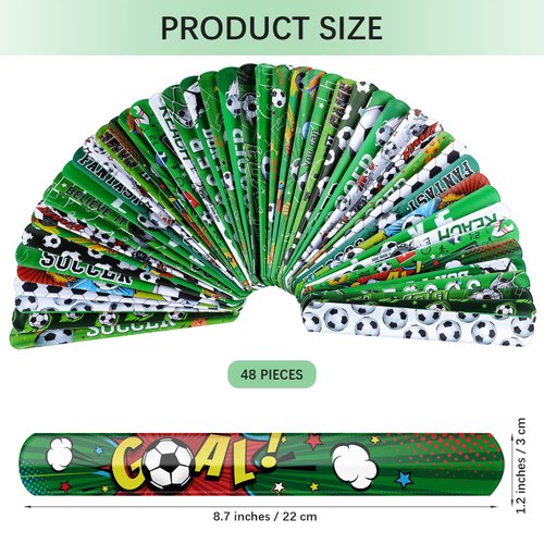 durony 48 Pieces Soccer Snap Bracelets Wristbands Sport Slap Bracelets for Soccer Party Favors Classroom Prizes Birthday Gifts, Soccer Theme